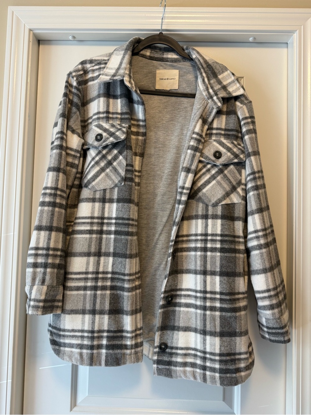 Thread & Supply Grey and White Plaid Shacket Jacket